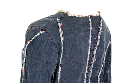 2000s French brand deconstructed denim hook & eye closure distressed denim shirt