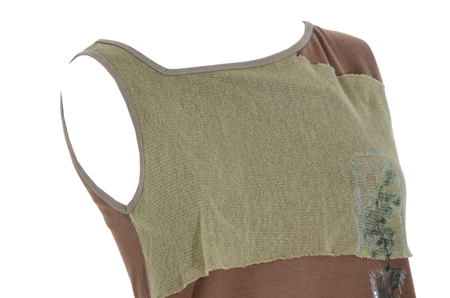 2000s Cop Copine cotton tank top with mesh overlays and abstract photo print