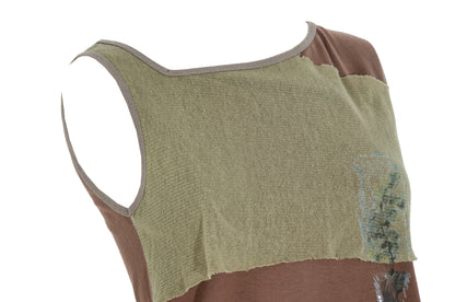 2000s Cop Copine cotton tank top with mesh overlays and abstract photo print
