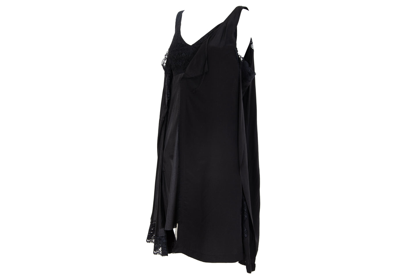 Vintage Japanese brand 100% silk experimental lingerie inspired deconstructed slip dress with asymmetrical lace panels