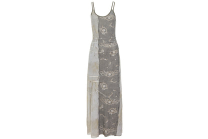 90s French brand mesh earth tones abstract print criss cross back spaghetti straps dress
