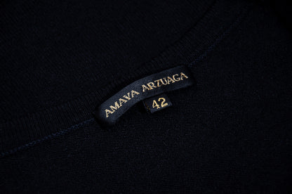 2000s Amaya Arzuaga soft black knit top with ecru doily appliqué - Made in Spain