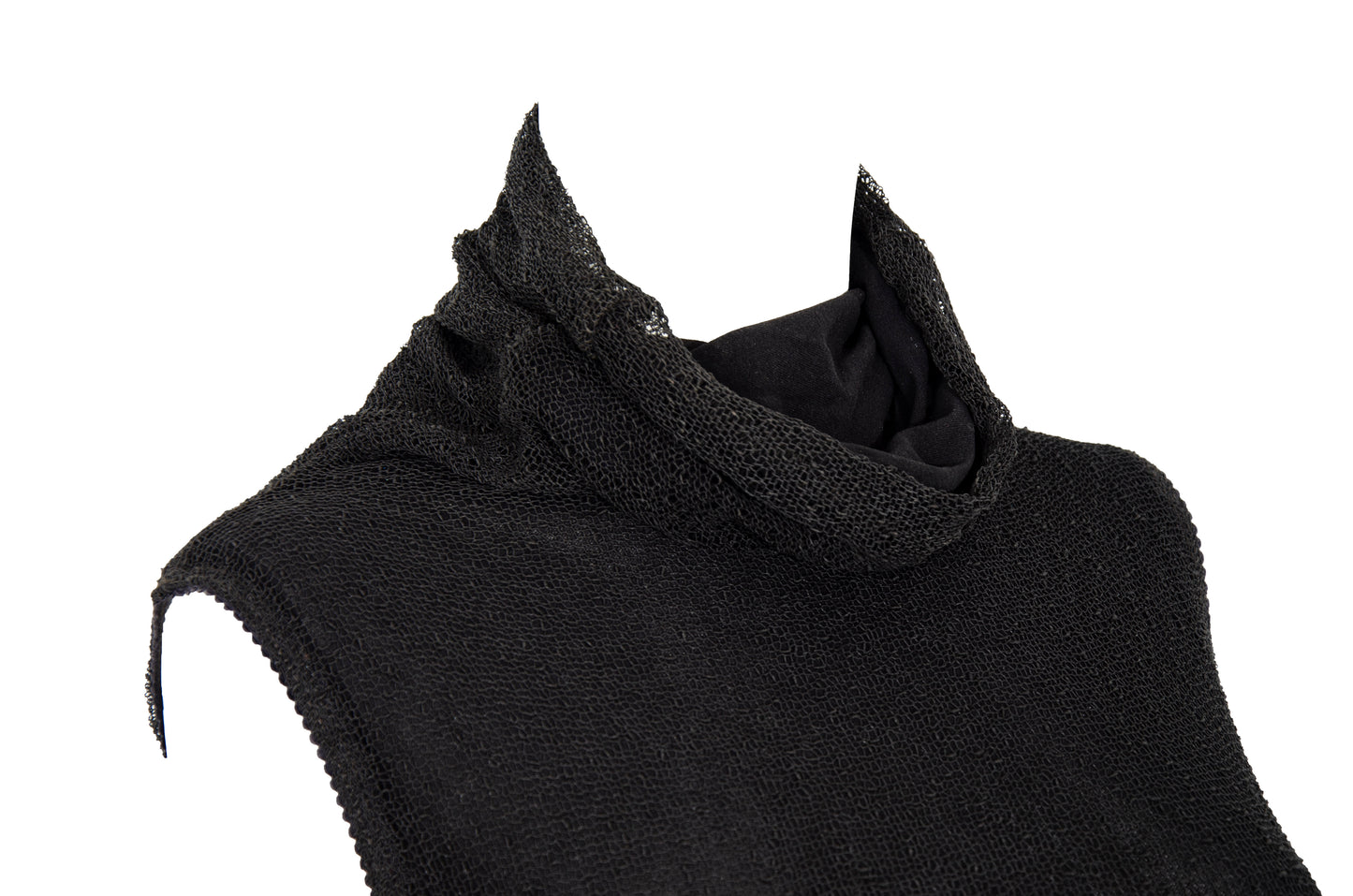 Vintage Sarah Pacini open fishnet knit cowl neck asymmetrical sleeveless dress