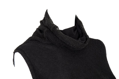 Vintage Sarah Pacini open fishnet knit cowl neck asymmetrical sleeveless dress