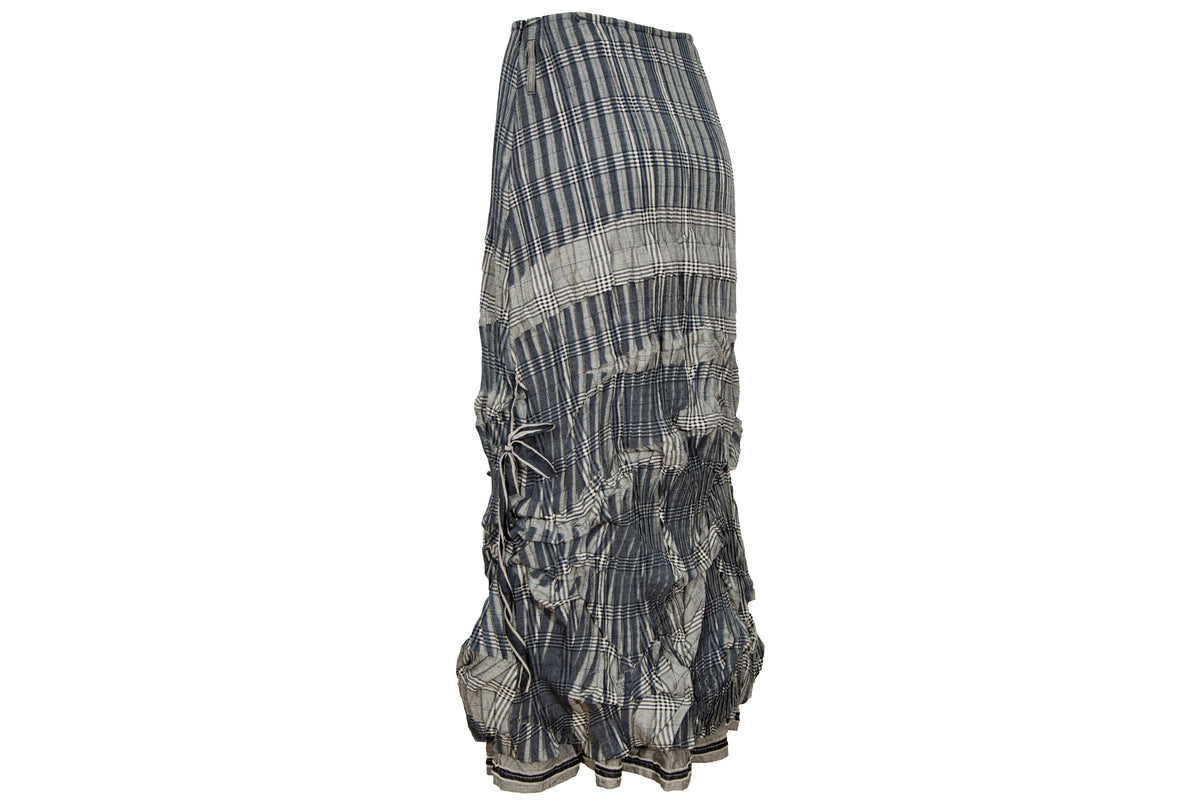 2000s permanent pleats plaid deconstructed avant garde skirt - Vintage French brand - Made in France