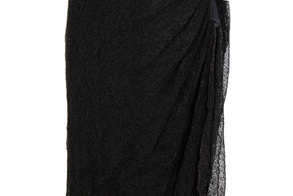 Vintage Sarah Pacini open fishnet knit cowl neck asymmetrical sleeveless dress