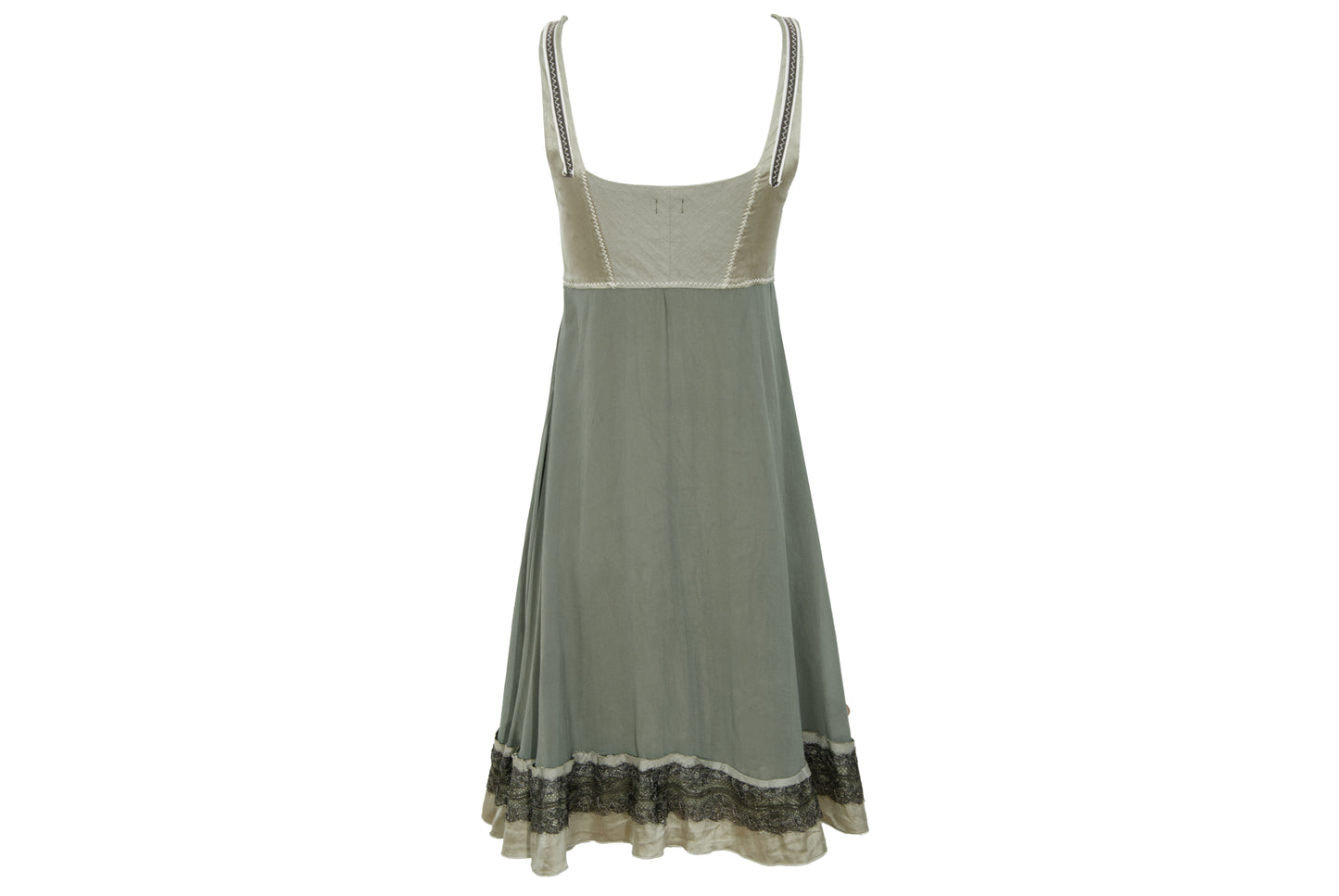 2000s Italian brand silk empire waist dress with lace trim - Made in Italy