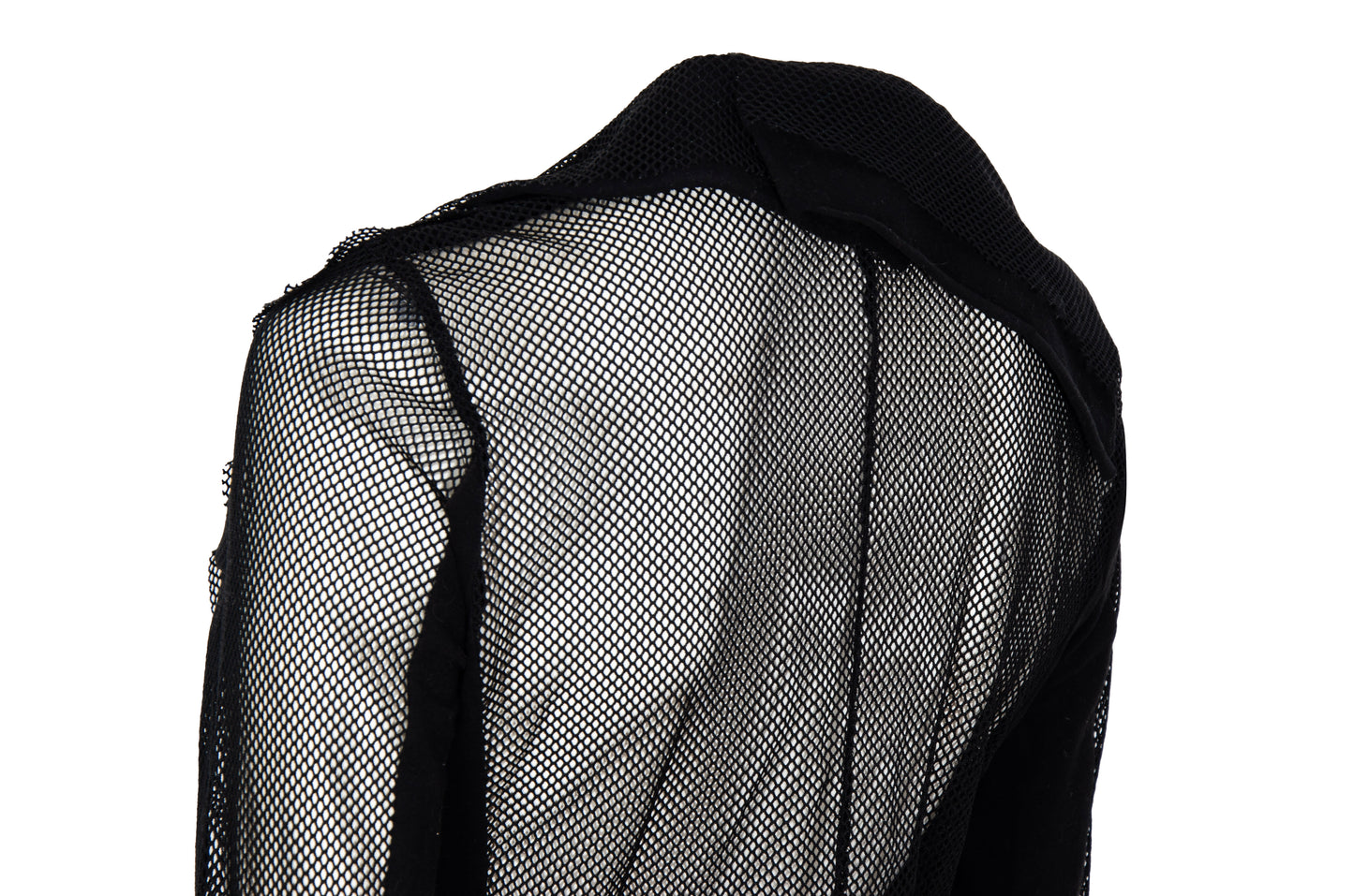Vintage Ritsuko Shirahama black fishnet top with contrast panels and asymmetrical construction