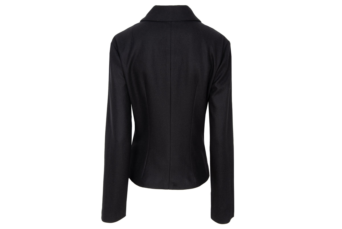 Vintage 100% wool black tailored avant garde jacket with multi buttons front closure