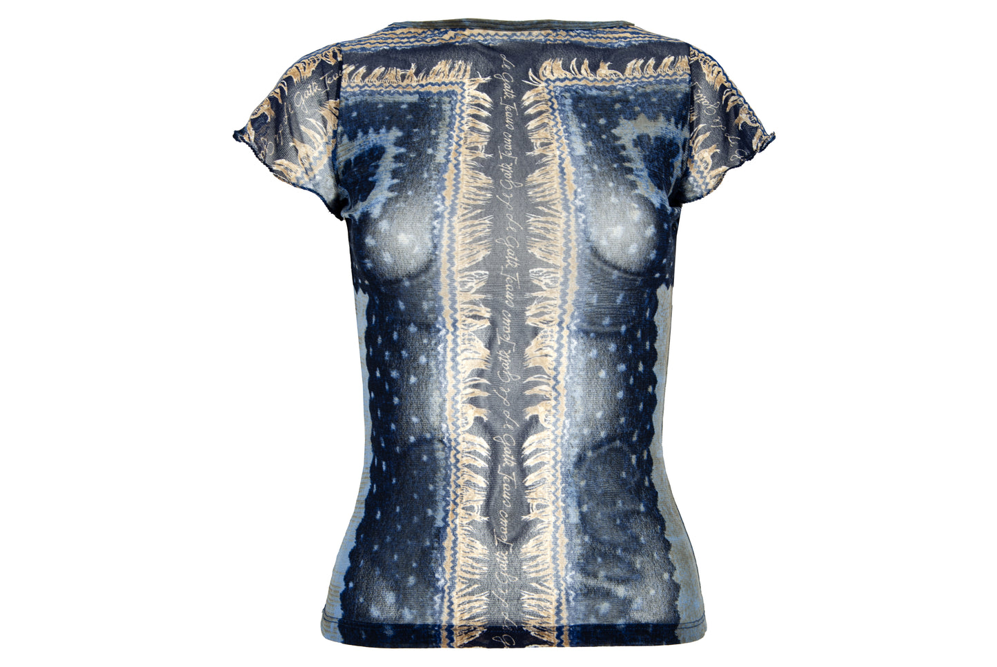 2000s Italian brand sheer mesh cap sleeves top with abstract print - Made in Italy