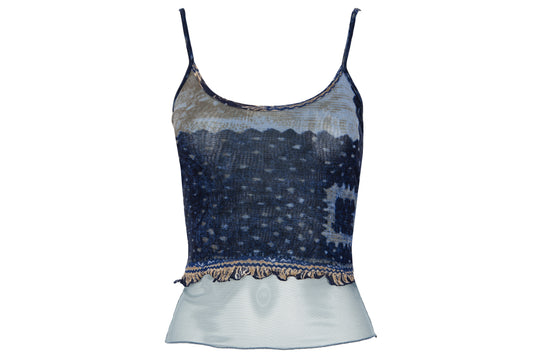 90s sheer mesh camisole - Italian designer sleeveless printed mesh top - Made in Italy