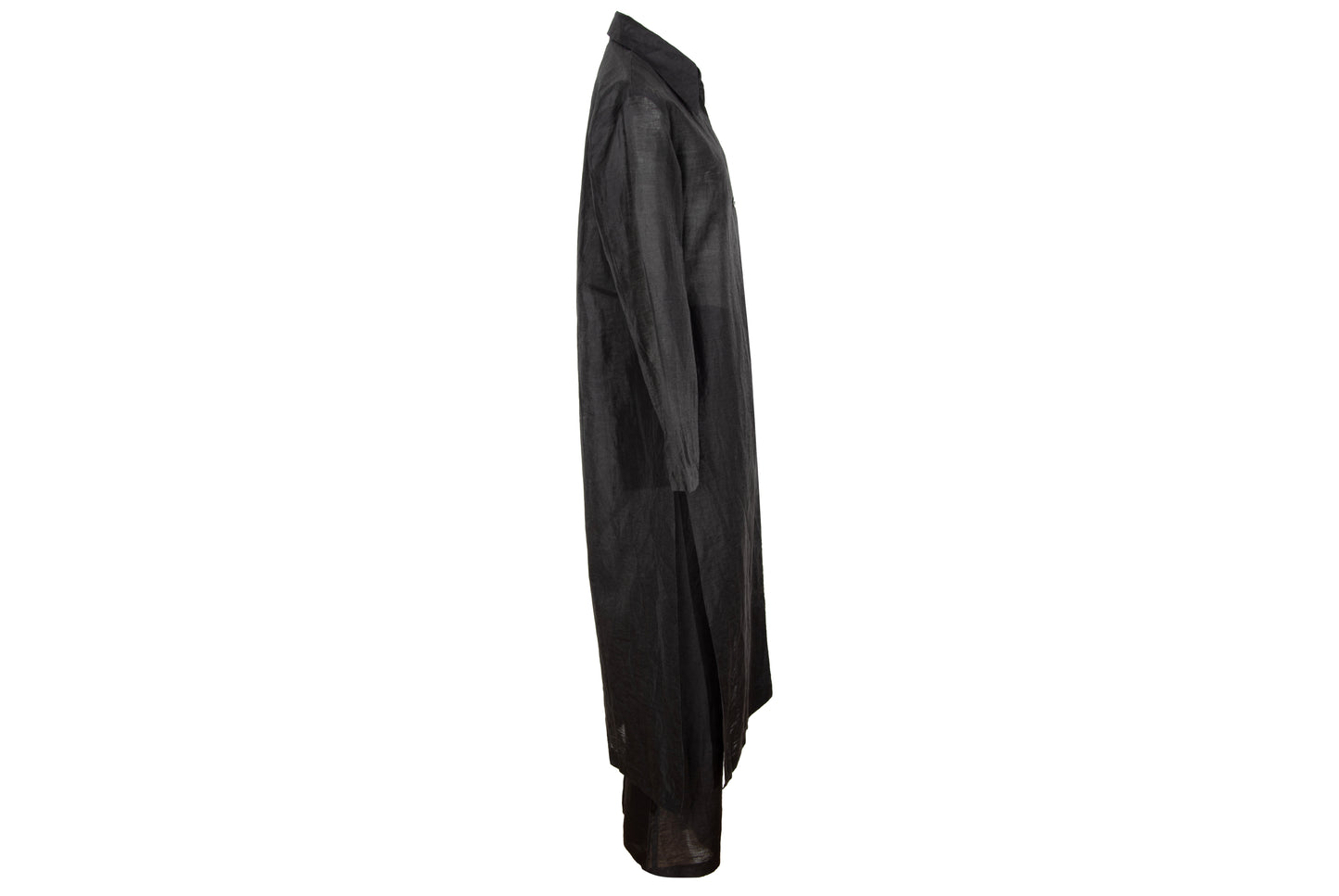 Vintage minimalist black linen long shirt jacket & pants two piece set