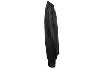 Vintage minimalist black linen long shirt jacket & pants two piece set