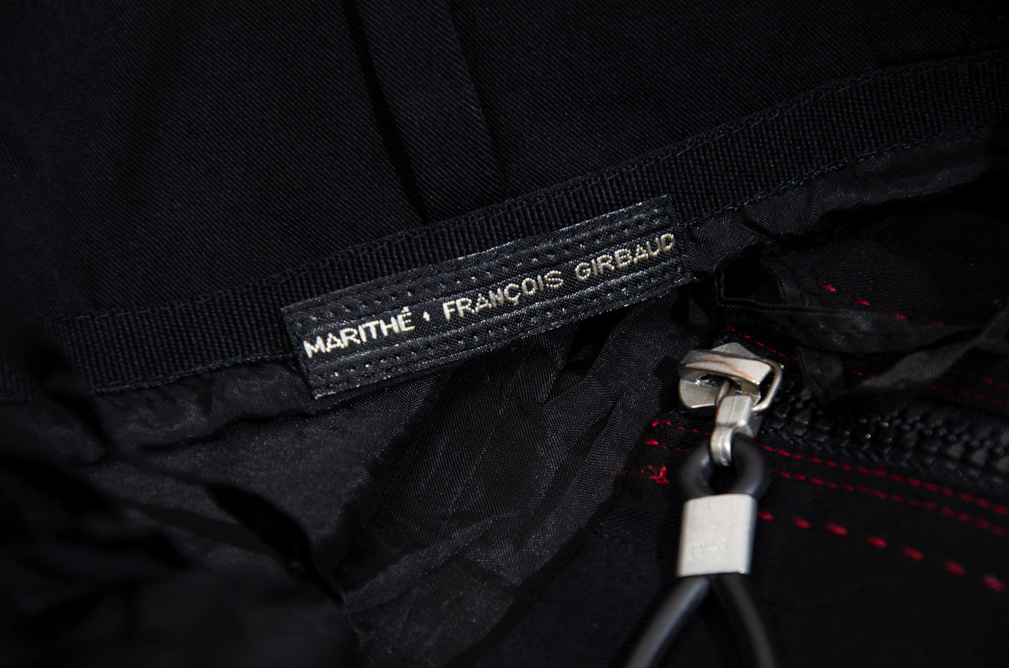 2000s Marithé + François Girbaud asymmetrical pleats zip front black skirt