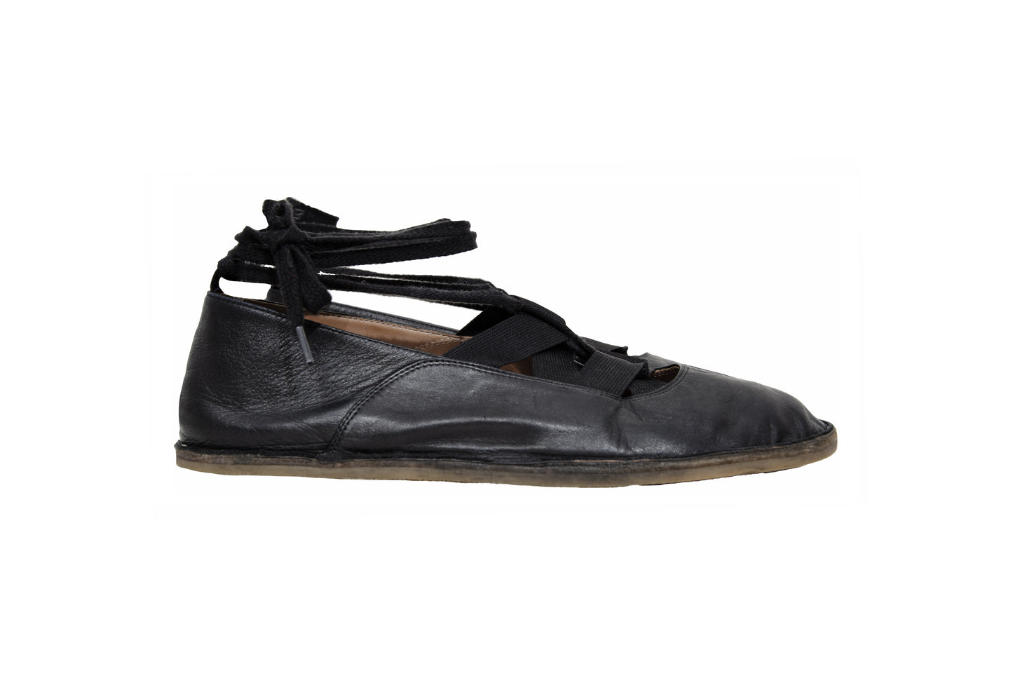 Vintage Dries Van Noten black leather lace-up glove ballet flats - Made in Italy