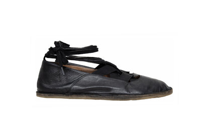 Vintage Dries Van Noten black leather lace-up glove ballet flats - Made in Italy