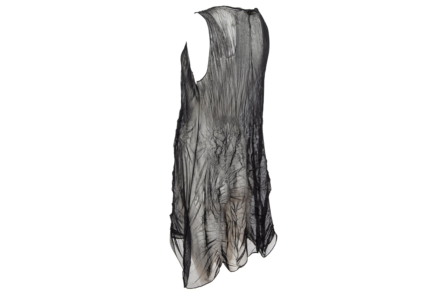 90s French brand permanent pleats sheer mesh sleeveless tunic