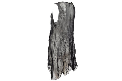 90s French brand permanent pleats sheer mesh sleeveless tunic