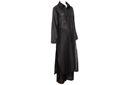 Vintage minimalist black linen long shirt jacket & pants two piece set