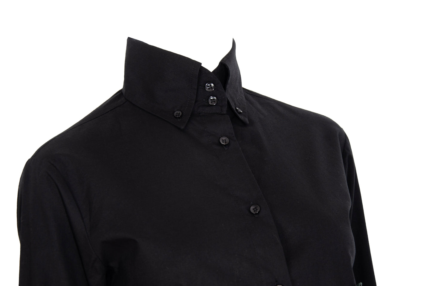 Vintage Collection Privée..? black cotton and leather button up shirt / Made in Italy