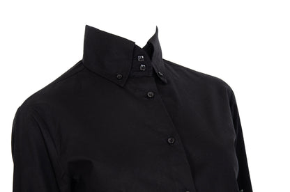 Vintage Collection Privée..? black cotton and leather button up shirt / Made in Italy