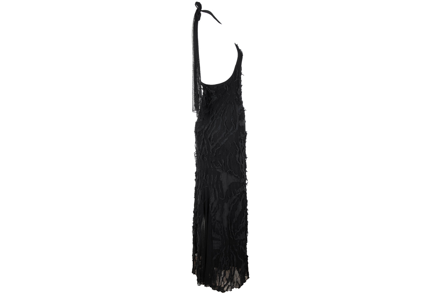 Vintage Italian designer abstract frayed cotton and mesh halter neck maxi dress