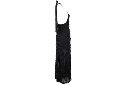 Vintage Italian designer abstract frayed cotton and mesh halter neck maxi dress