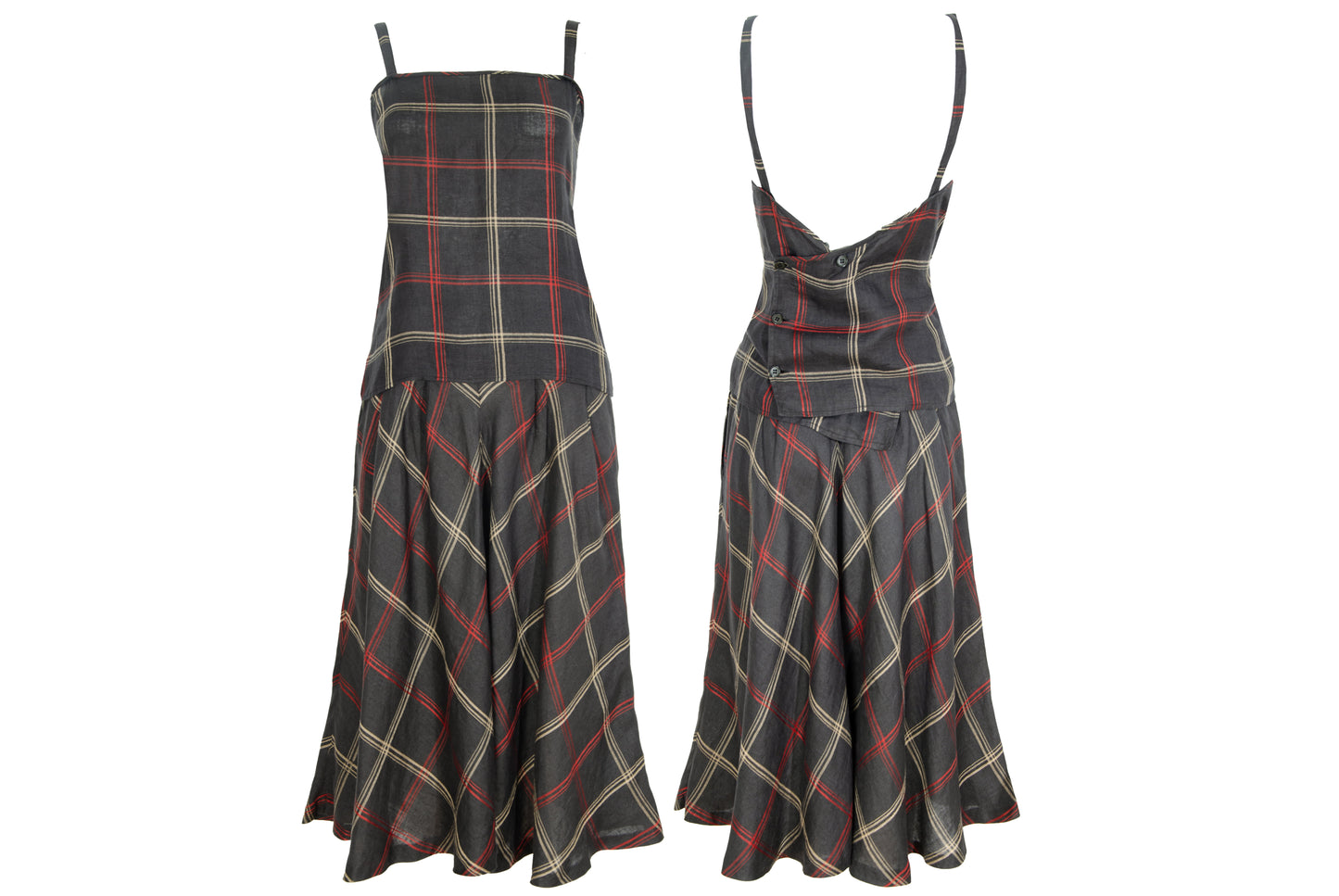 Vintage linen checkered two piece top and skirt set / Made in Italy