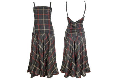 Vintage linen checkered two piece top and skirt set / Made in Italy