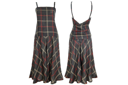 Vintage linen checkered two piece top and skirt set / Made in Italy