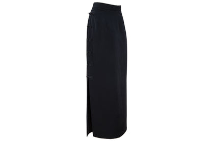 90s French brand silk blend brandebourg closure black maxi skirt