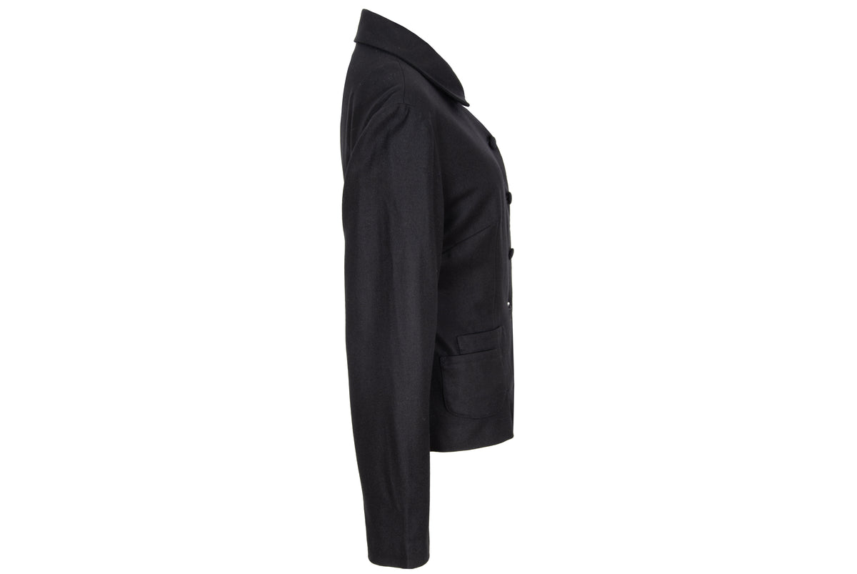 Vintage 100% wool black tailored avant garde jacket with multi buttons front closure
