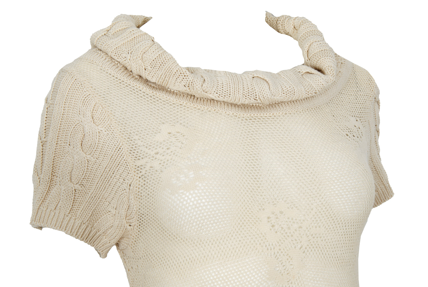 F/W 2002 Simultaneous cream open knit turtleneck mini dress - Made in Italy