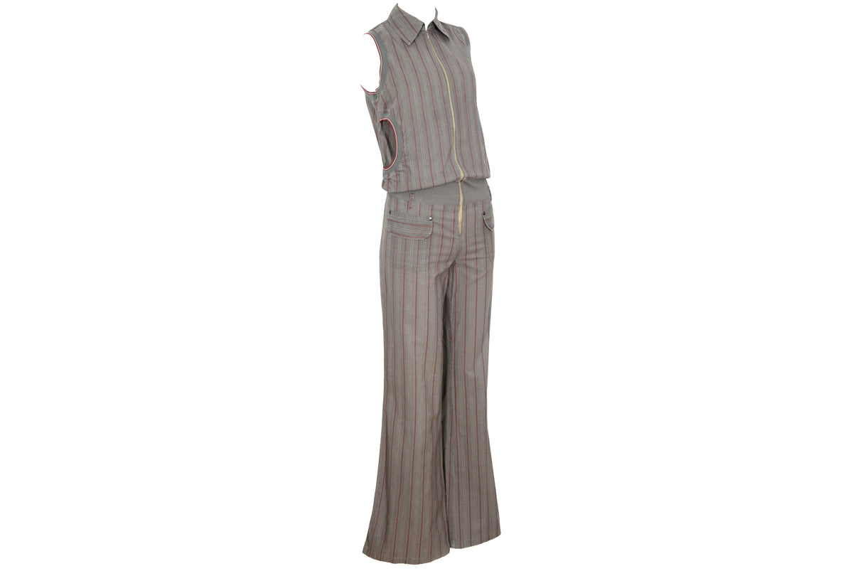 2000s Cop Copine sleeveless flared legs exposed zip utility jumpsuit