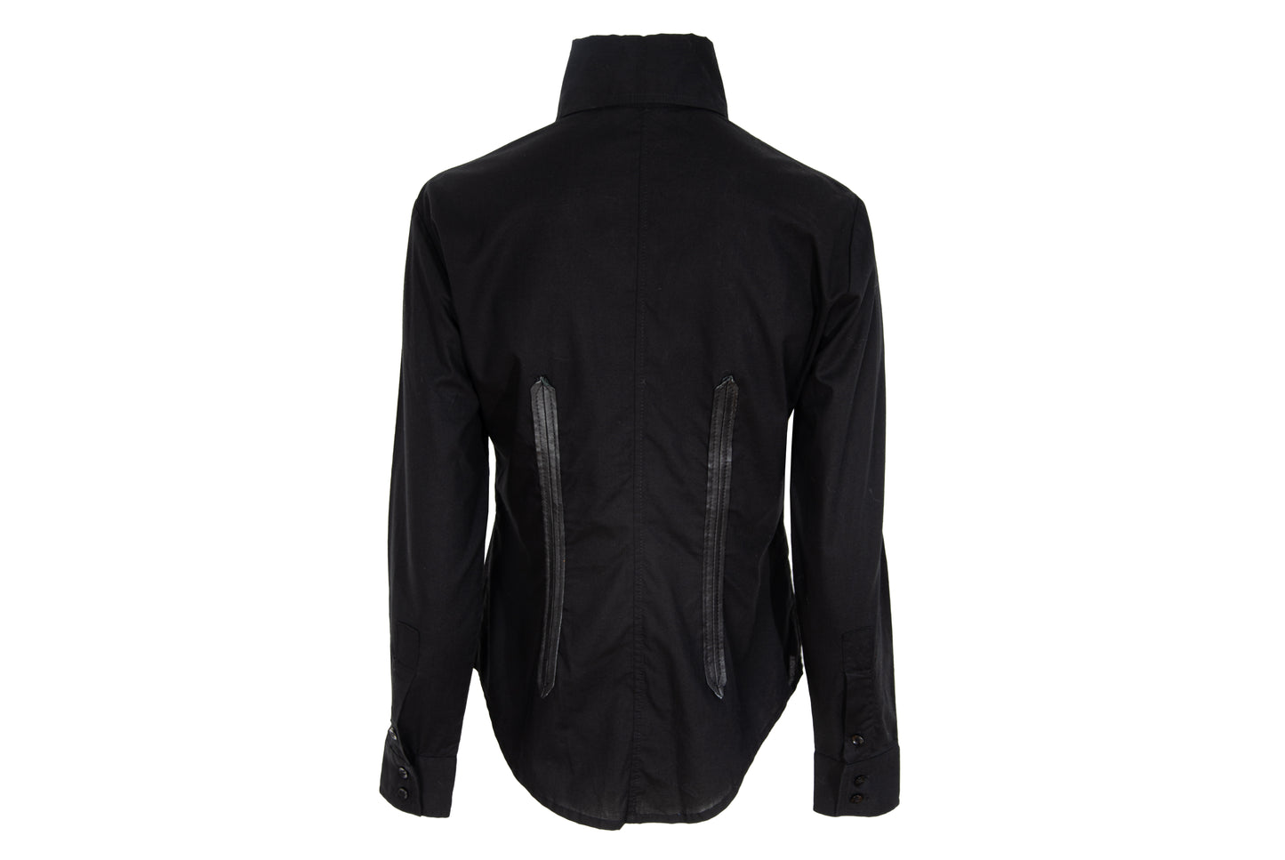 Vintage Collection Privée..? black cotton and leather button up shirt / Made in Italy