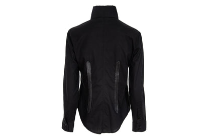 Vintage Collection Privée..? black cotton and leather button up shirt / Made in Italy