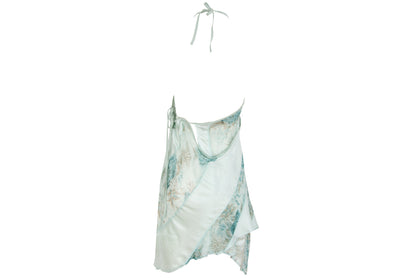90s Kaat Tilley 100% silk watercolor floral print draped asymmetrical hem dress