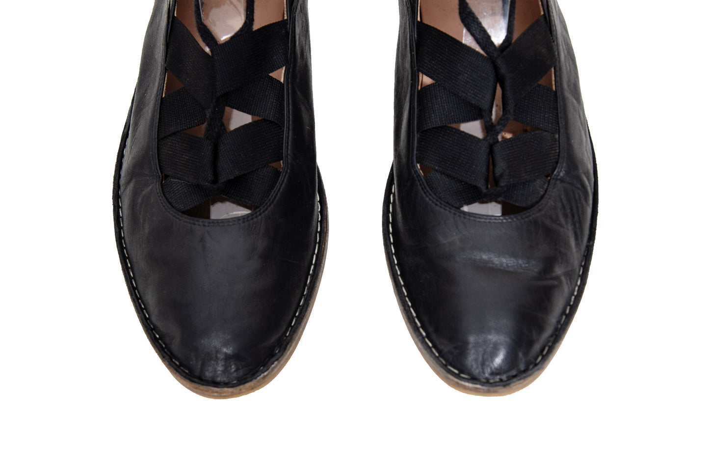 Vintage Dries Van Noten black leather lace-up glove ballet flats - Made in Italy