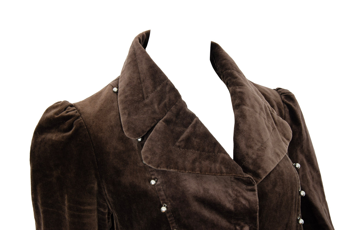 2000s Nolita brown velvet fitted cropped jacket with studded embroidered back - Made in Italy