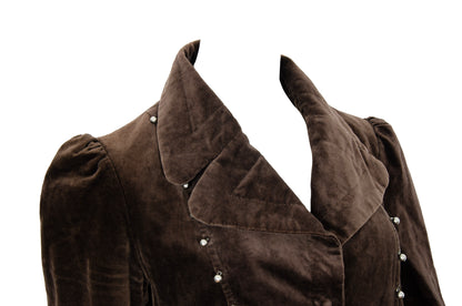 2000s Nolita brown velvet fitted cropped jacket with studded embroidered back - Made in Italy