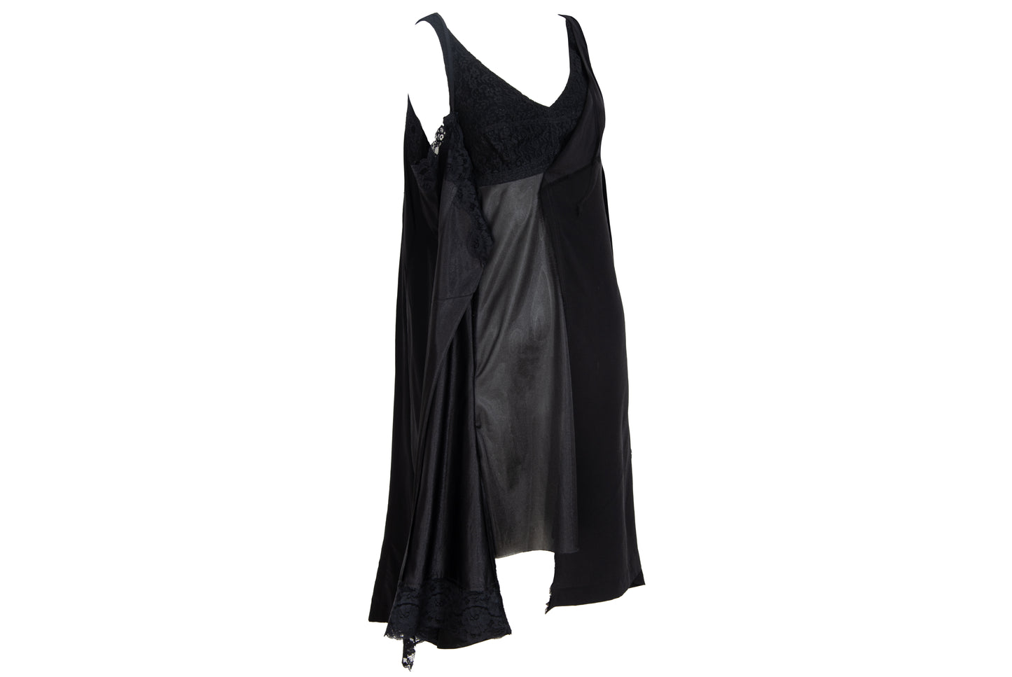 Vintage Japanese brand 100% silk experimental lingerie inspired deconstructed slip dress with asymmetrical lace panels