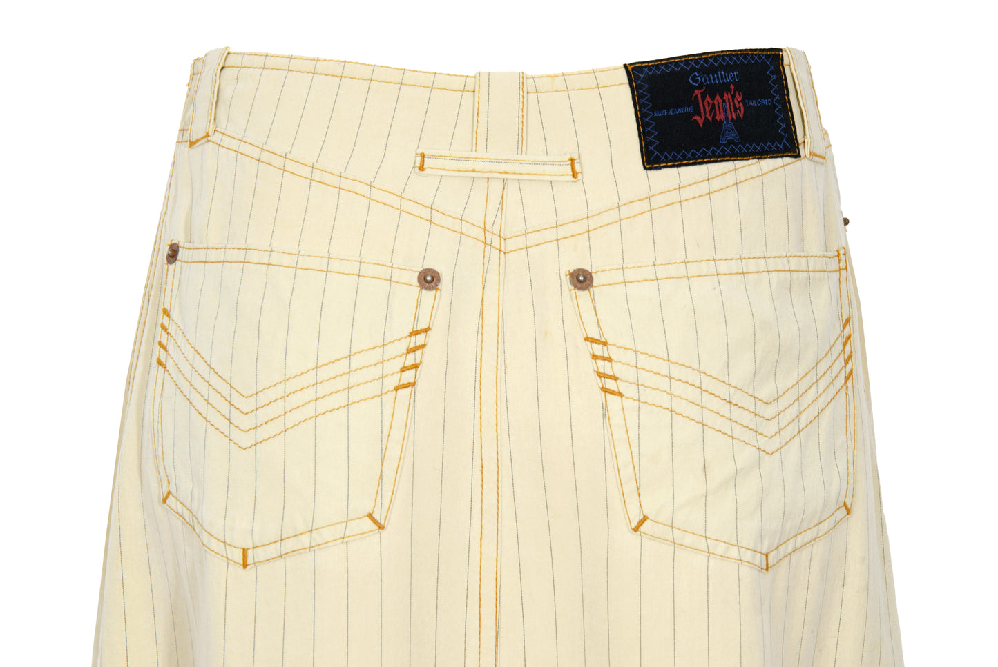 Vintage Jean Paul Gaultier butter yellow pinstripe low waisted maxi skirt