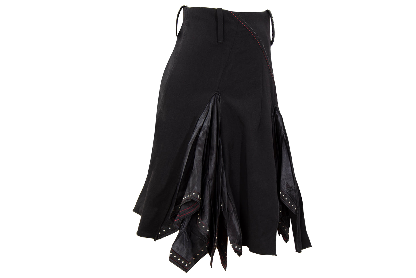2000s Marithé + François Girbaud asymmetrical pleats zip front black skirt