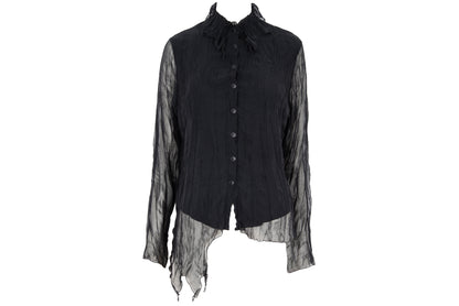 Vintage black sheer permanent pleats crinkled black blouse - Made in France