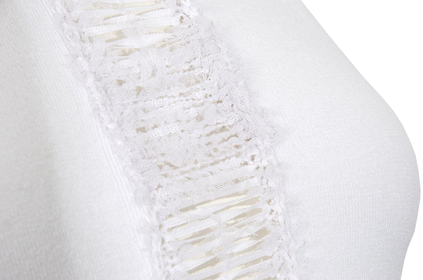 2000s Amaya Arzuaga white knit top with frayed mesh and ribbon corset front