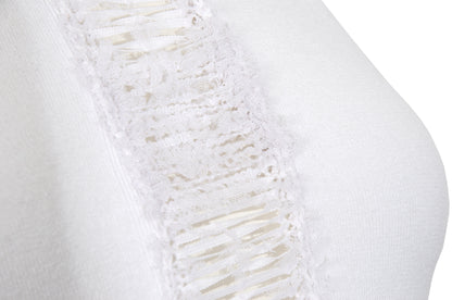 2000s Amaya Arzuaga white knit top with frayed mesh and ribbon corset front