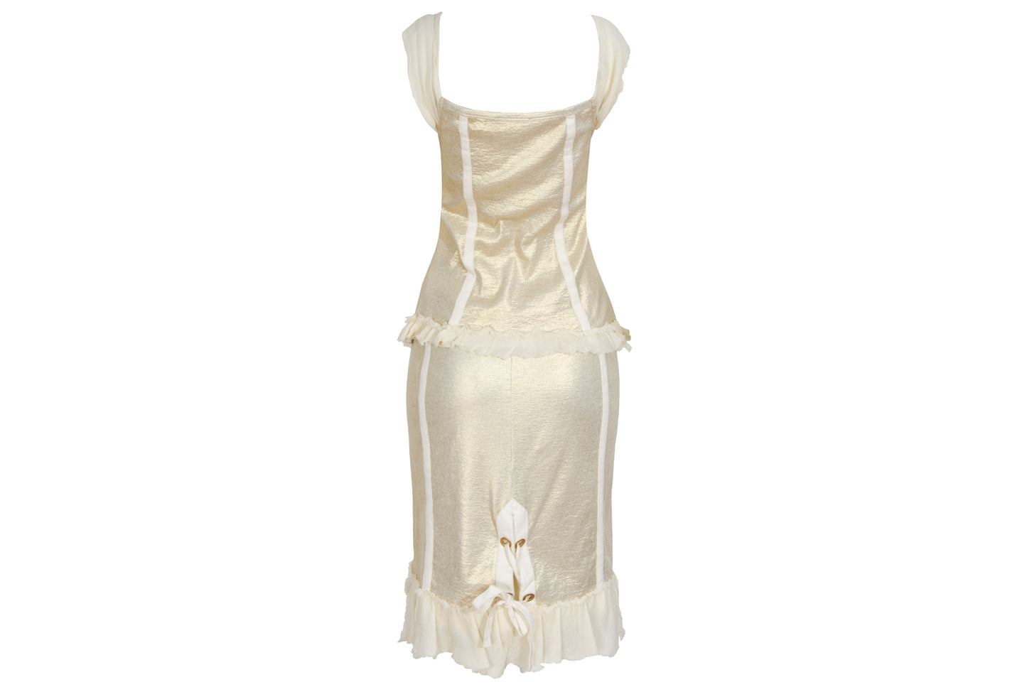 2000s Italian designer champagne gold silk blend top and skirt two piece set