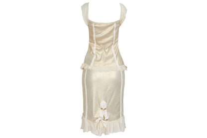 2000s Italian designer champagne gold silk blend top and skirt two piece set