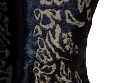 Vintage black calf hair Italian boots with floral motif and sleek high heel