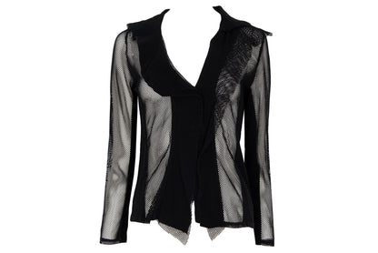 Vintage Ritsuko Shirahama black fishnet top with contrast panels and asymmetrical construction